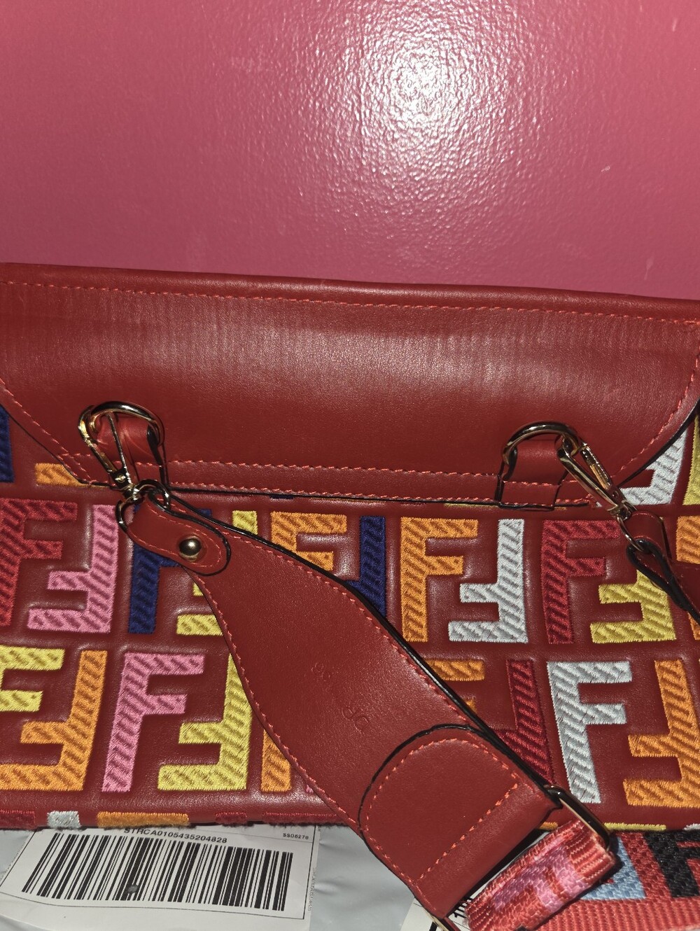 Red Multicolor Embroidered Shoulder Bag
